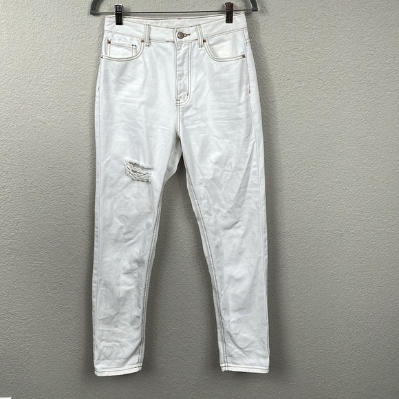 BDG High Rise Mom Jeans Ivory White Contrast Tan Stitch Urban Outfitters Sz 26 - Picture 3 of 14